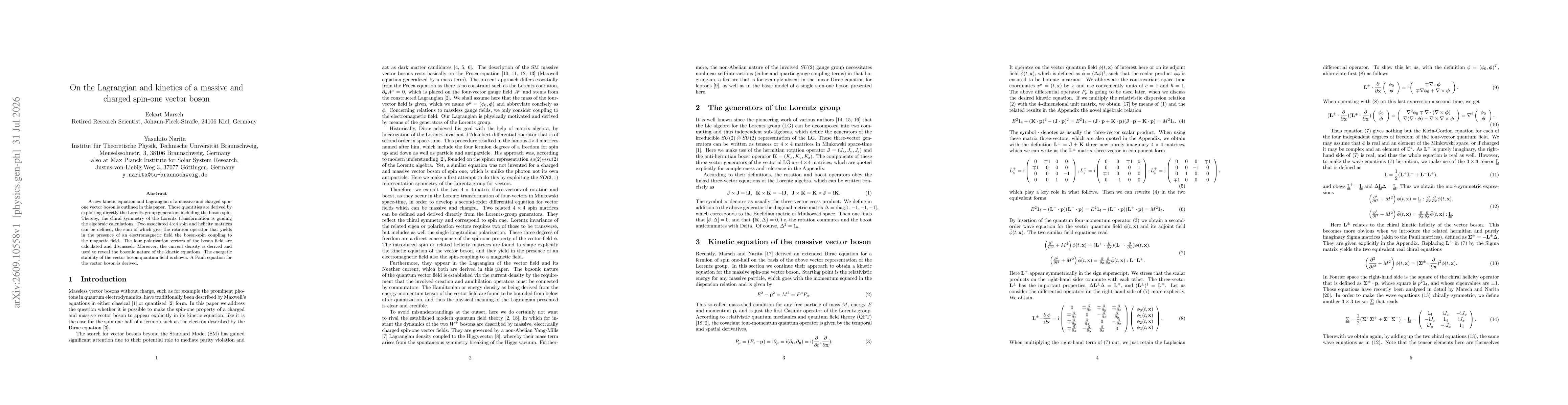 Thumbnail for On the Lagrangian and kinetics of a massive and charged spin-one vector boson