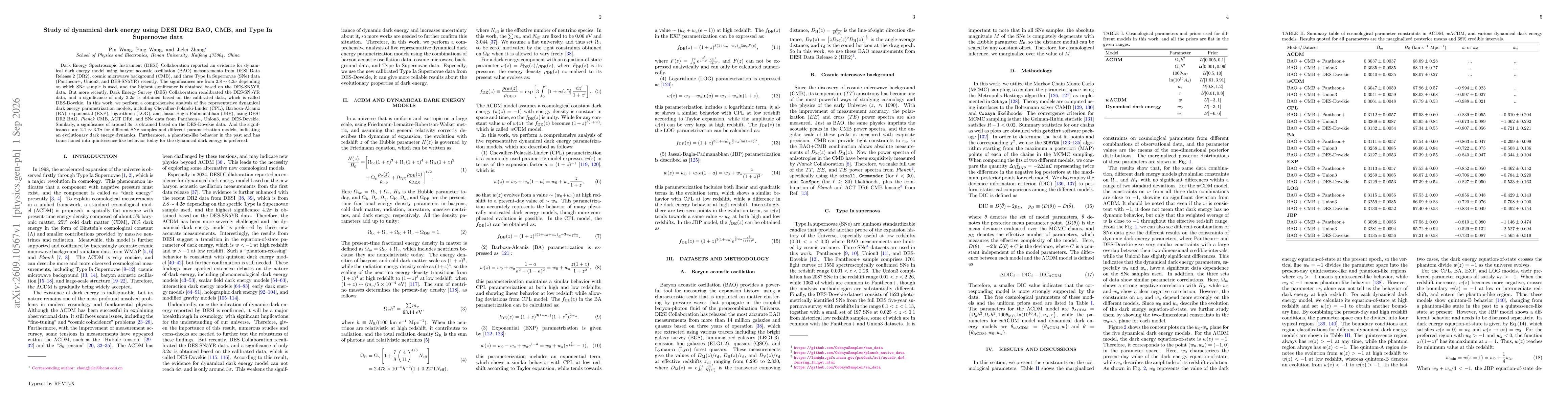 Thumbnail for Study of dynamical dark energy using DESI DR2 BAO, CMB, and Type Ia Supernovae data