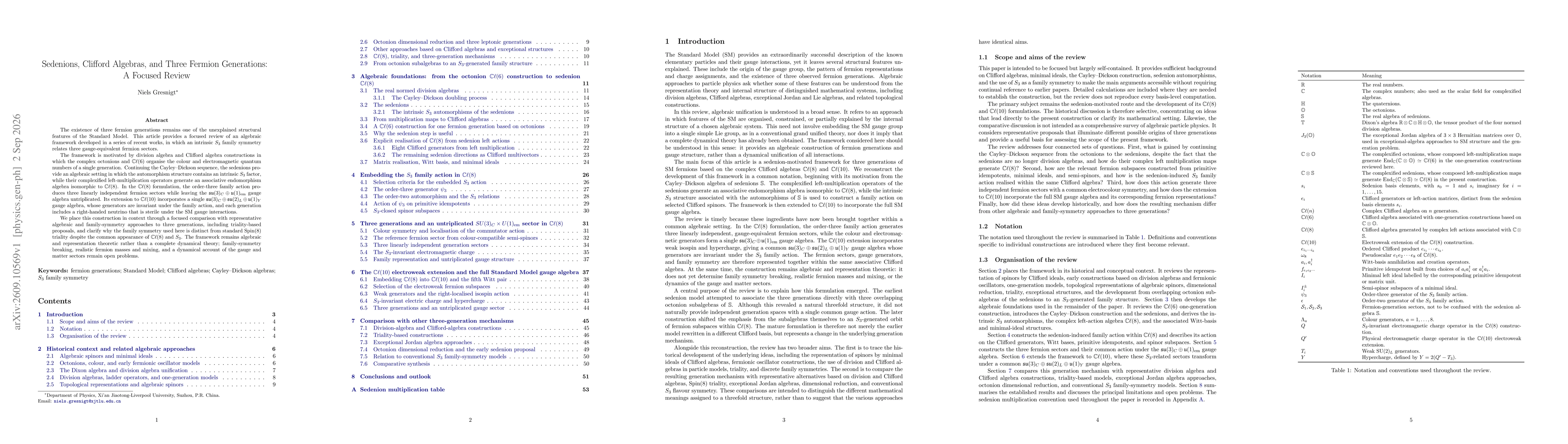 Thumbnail for Sedenions, Clifford Algebras, and Three Fermion Generations: A Focused Review
