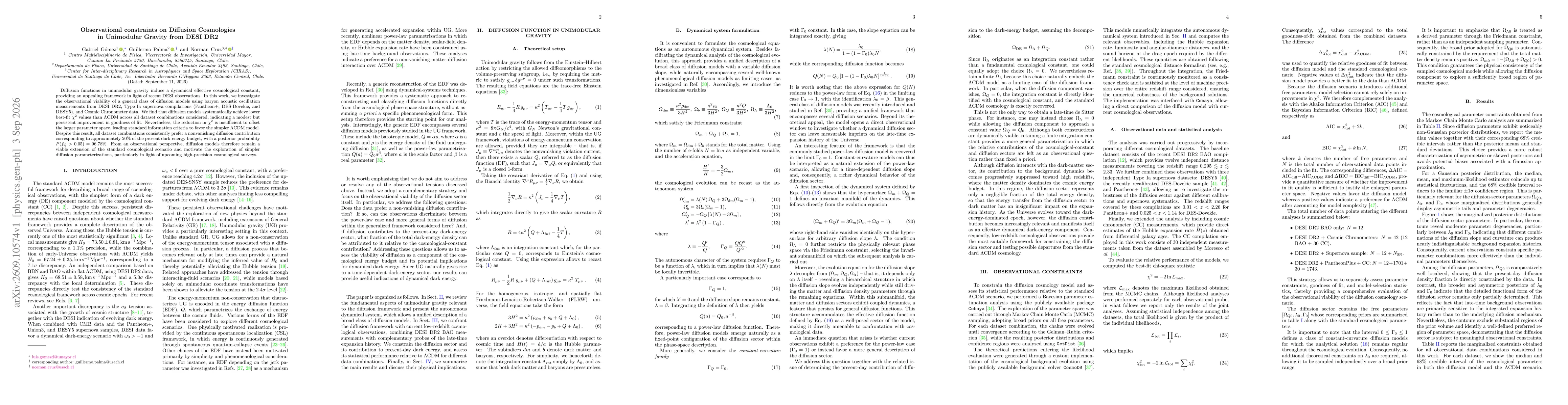 Thumbnail for Observational constraints on Diffusion Cosmologies in Unimodular Gravity from DESI DR2