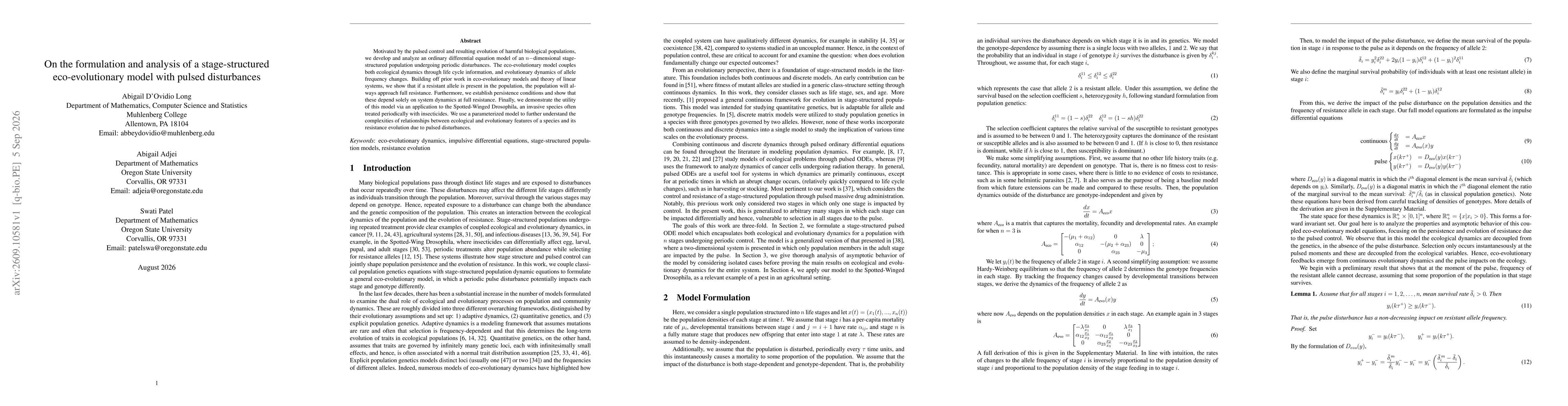 Thumbnail for On the formulation and analysis of a stage-structured eco-evolutionary model with pulsed disturbances