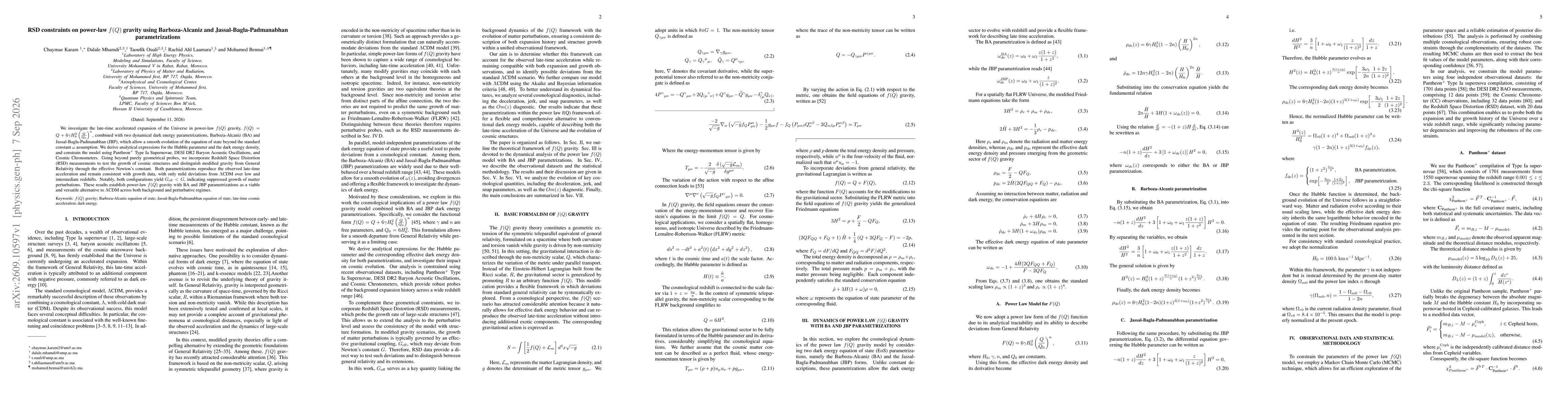 Thumbnail for RSD constraints on power-law $f(Q)$ gravity using Barboza-Alcaniz and Jassal-Bagla-Padmanabhan parametrizations