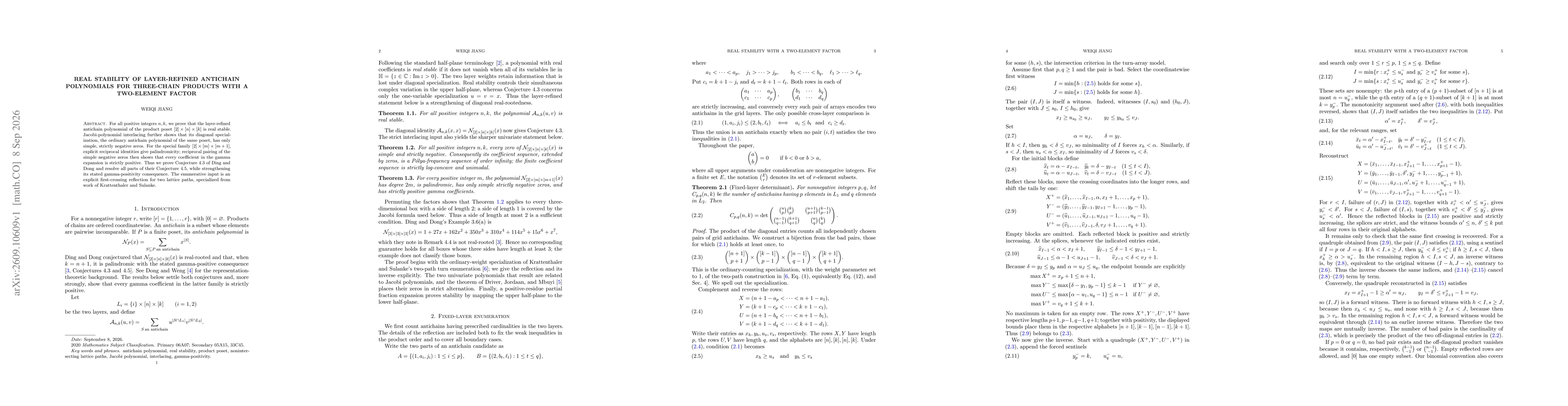 Thumbnail for Real stability of layer-refined antichain polynomials for three-chain products with a two-element factor