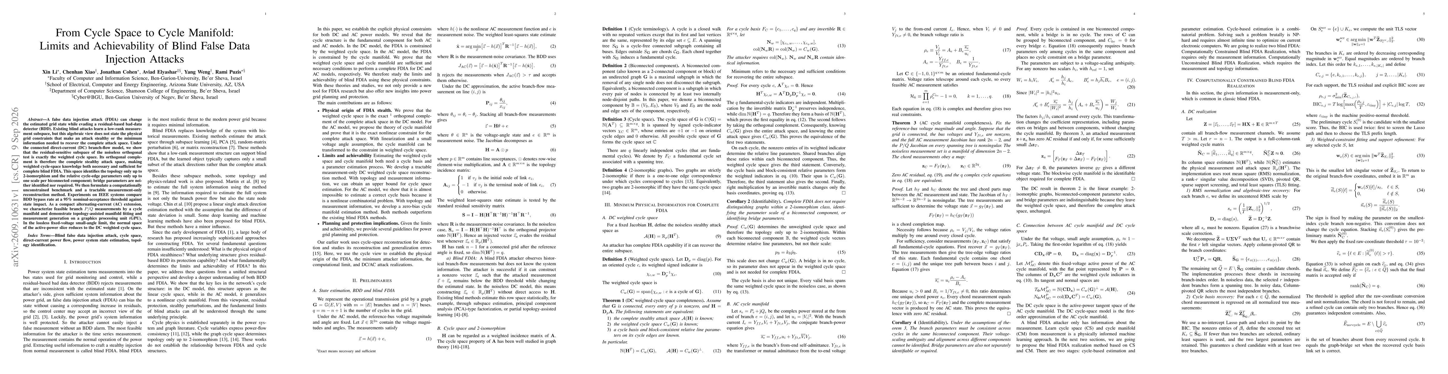 Thumbnail for From Cycle Space to Cycle Manifold: Limits and Achievability of Blind False Data Injection Attacks