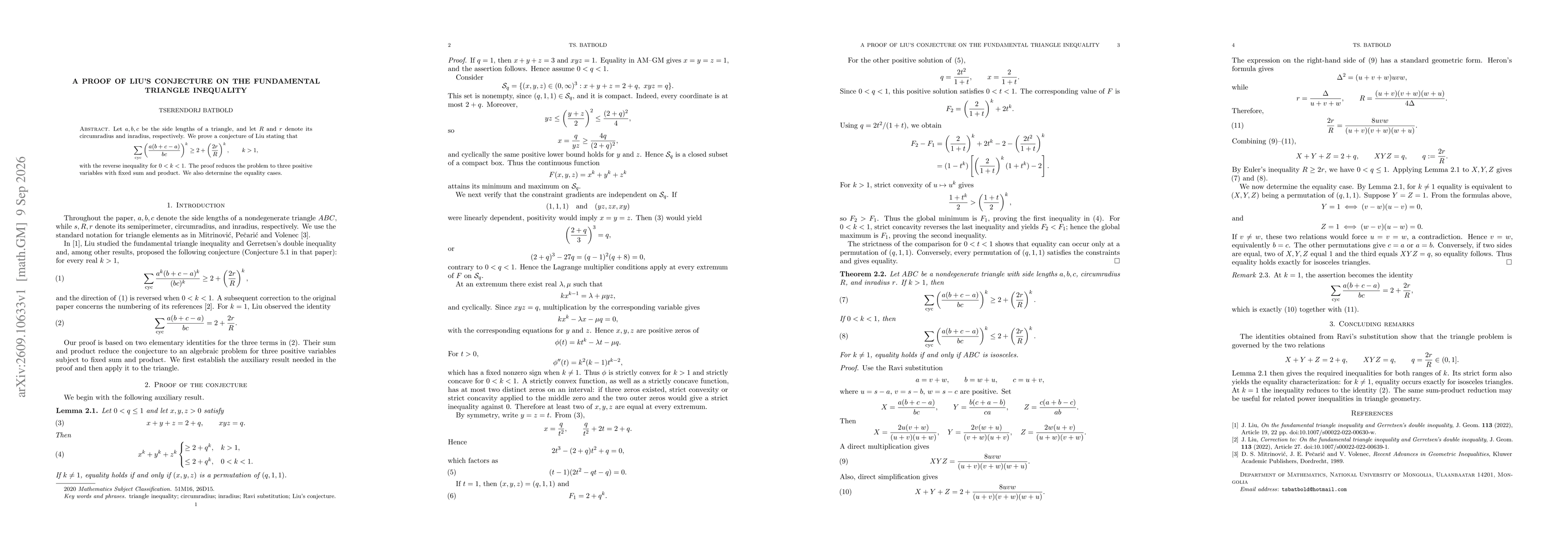 Thumbnail for A Proof of Liu's Conjecture on the Fundamental Triangle Inequality