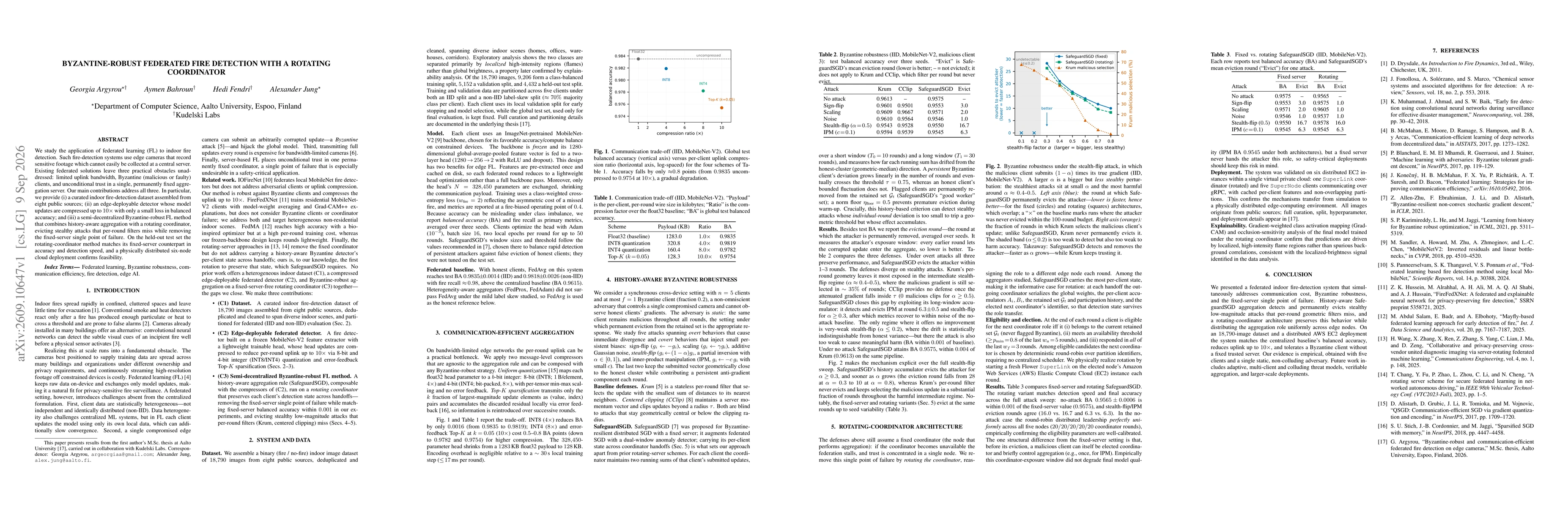Thumbnail for Byzantine-Robust Federated Fire Detection with a Rotating Coordinator