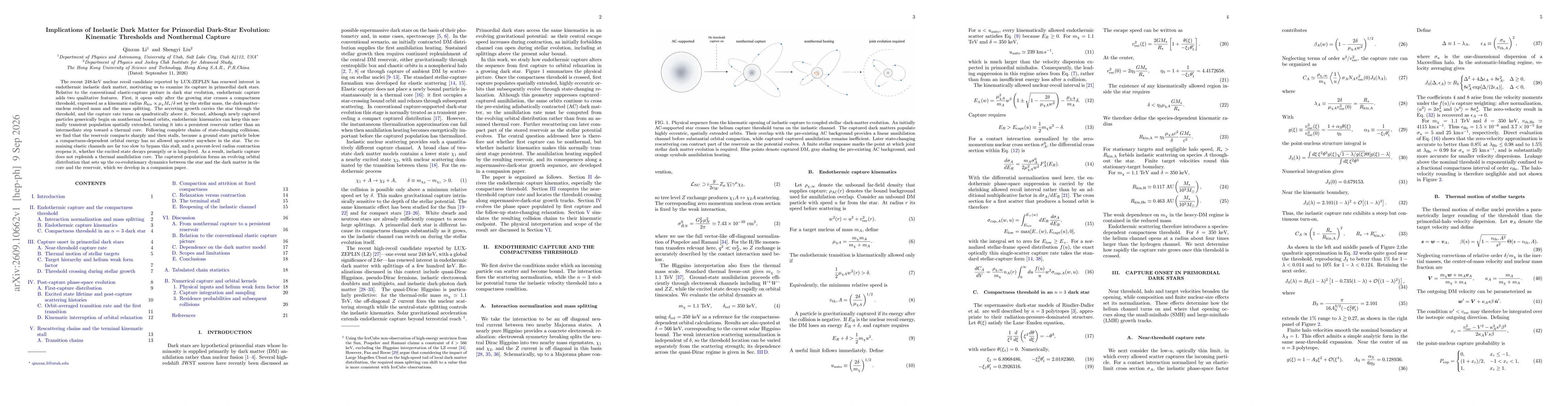 Thumbnail for Implications of Inelastic Dark Matter for Primordial Dark-Star Evolution: Kinematic Thresholds and Nonthermal Capture