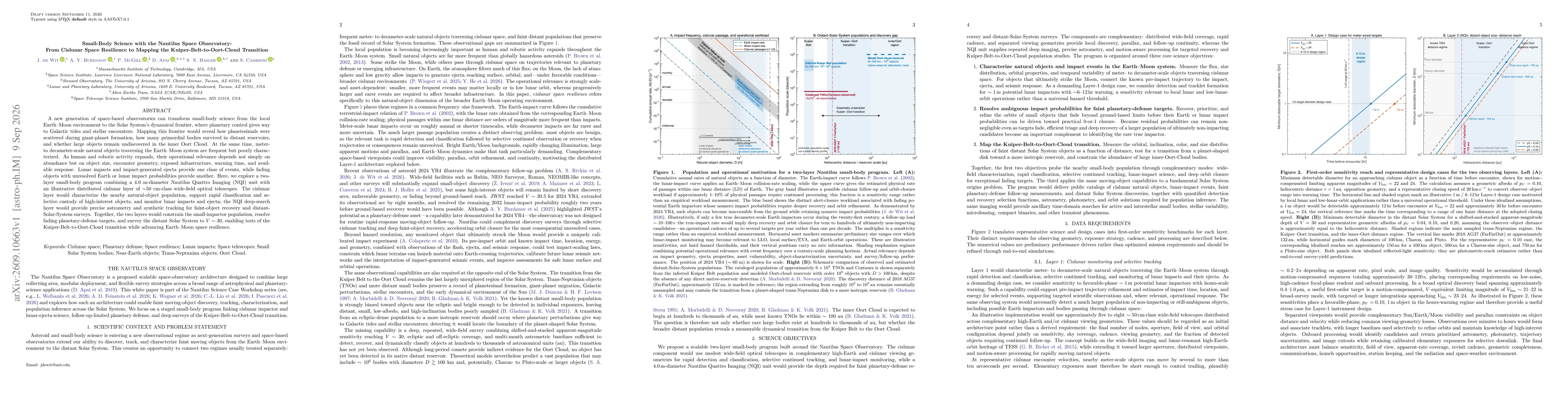 Thumbnail for Small-Body Science with the Nautilus Space Observatory: From Cislunar Space Resilience to Mapping the Kuiper-Belt-to-Oort-Cloud Transition