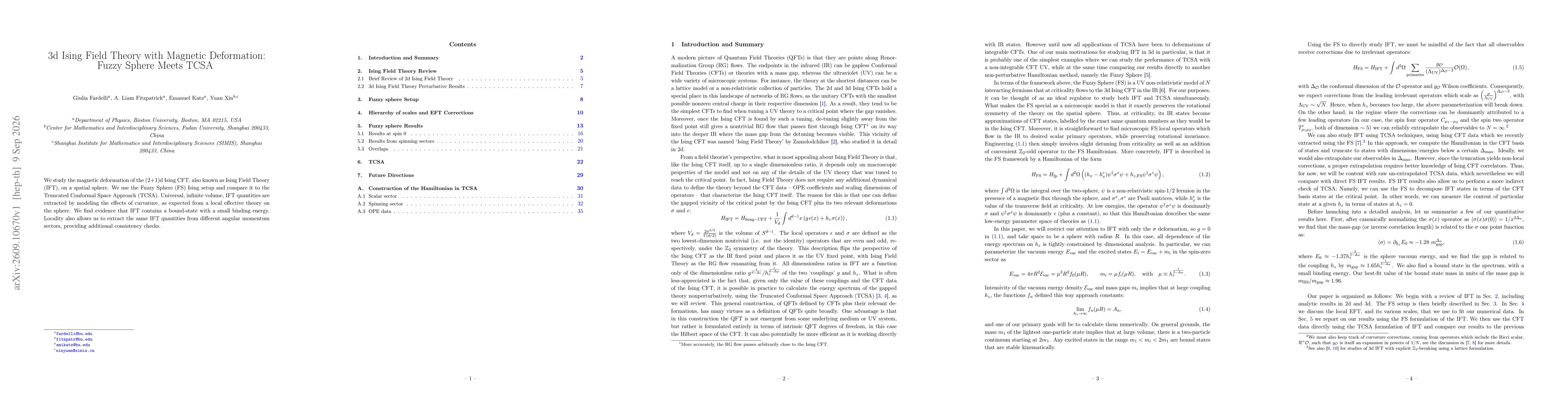 Thumbnail for 3d Ising Field Theory with Magnetic Deformation: Fuzzy Sphere Meets TCSA