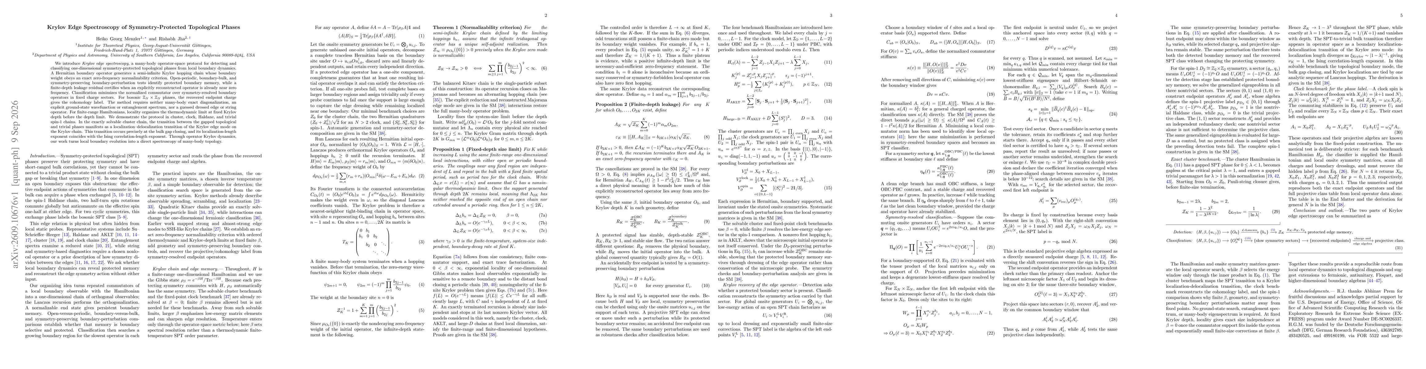 Thumbnail for Krylov Edge Spectroscopy of Symmetry-Protected Topological Phases