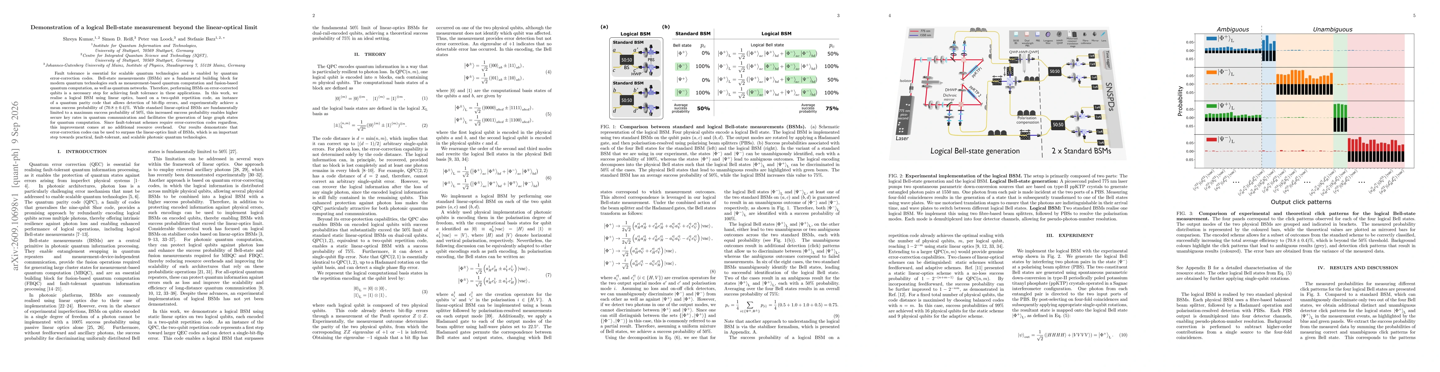 Thumbnail for Demonstration of a logical Bell-state measurement beyond the linear-optical limit