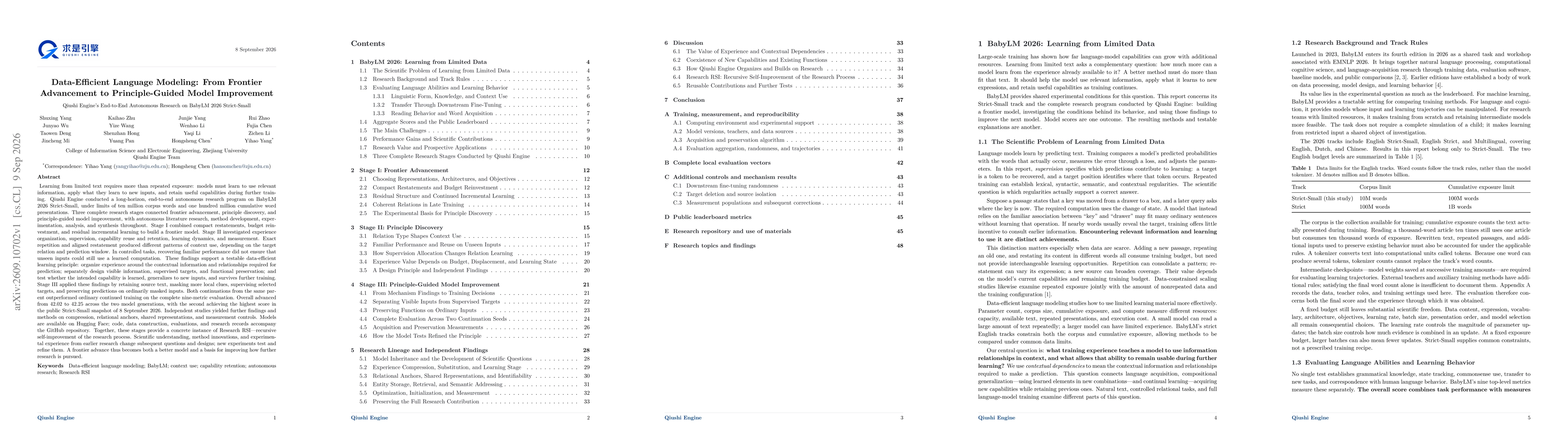 Thumbnail for Data-Efficient Language Modeling: From Frontier Advancement to Principle-Guided Model Improvement