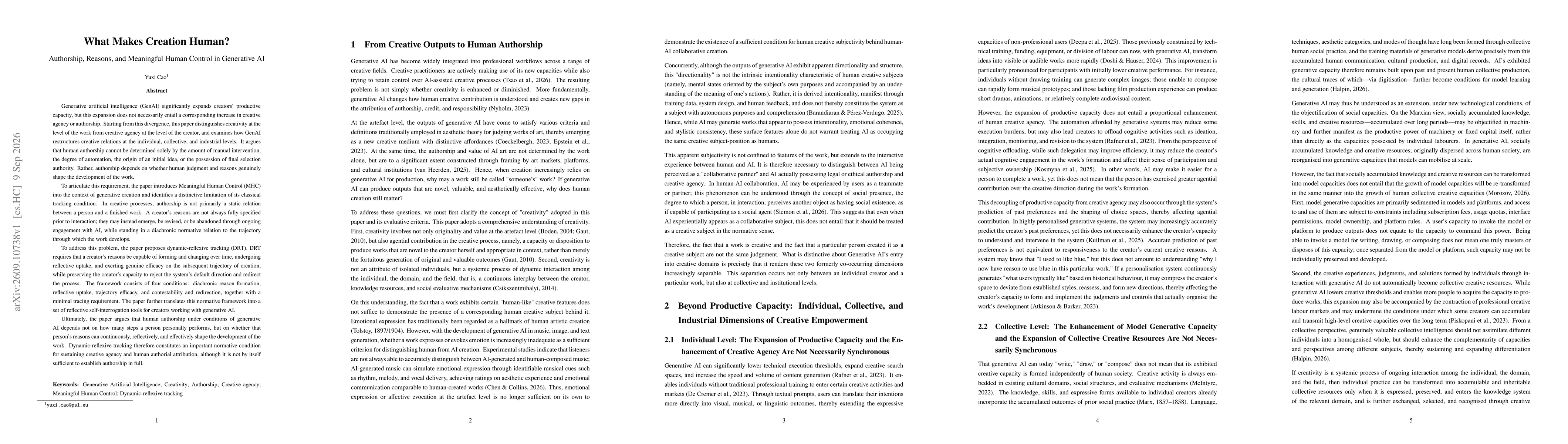 Thumbnail for What Makes Creation Human? Authorship, Reasons, and Meaningful Human Control in Generative AI