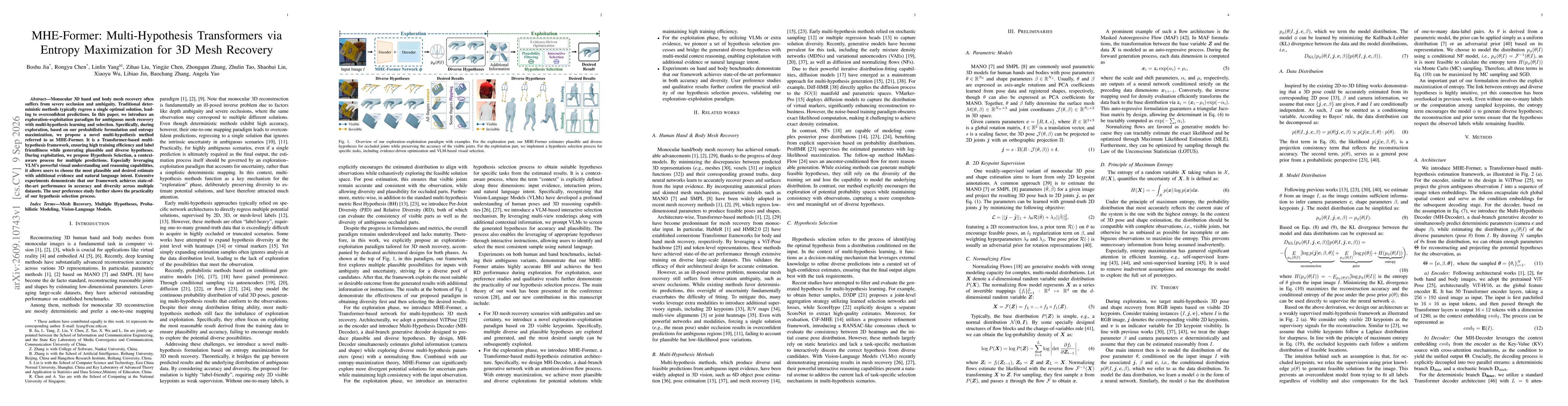 Thumbnail for MHE-Former: Multi-Hypothesis Transformers via Entropy Maximization for 3D Mesh Recovery