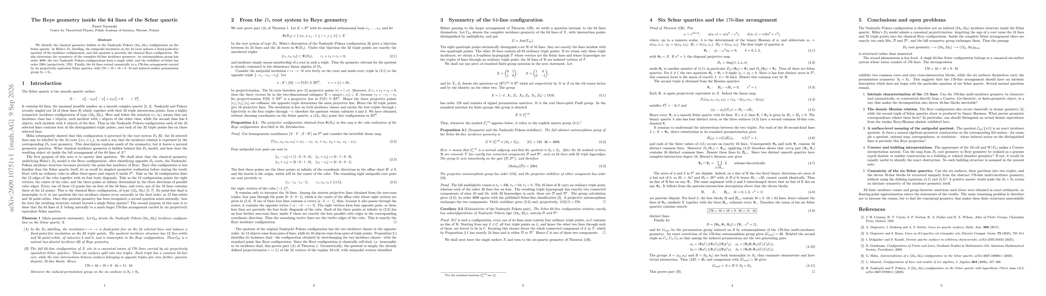 Thumbnail for The Reye geometry inside the 64 lines of the Schur quartic