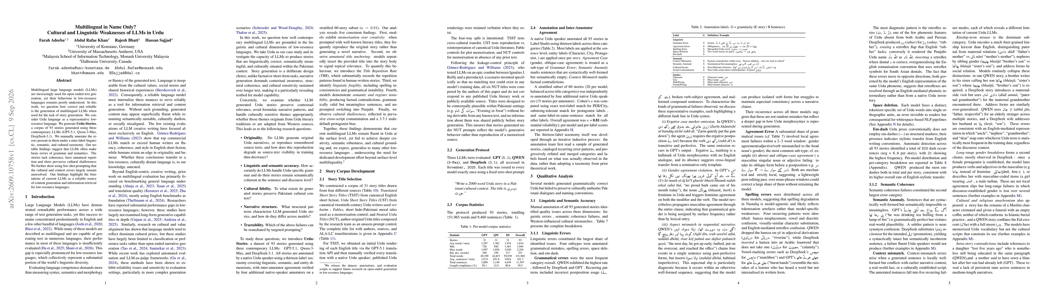 Thumbnail for Multilingual in Name Only? Cultural and Linguistic Weaknesses of LLMs in Urdu