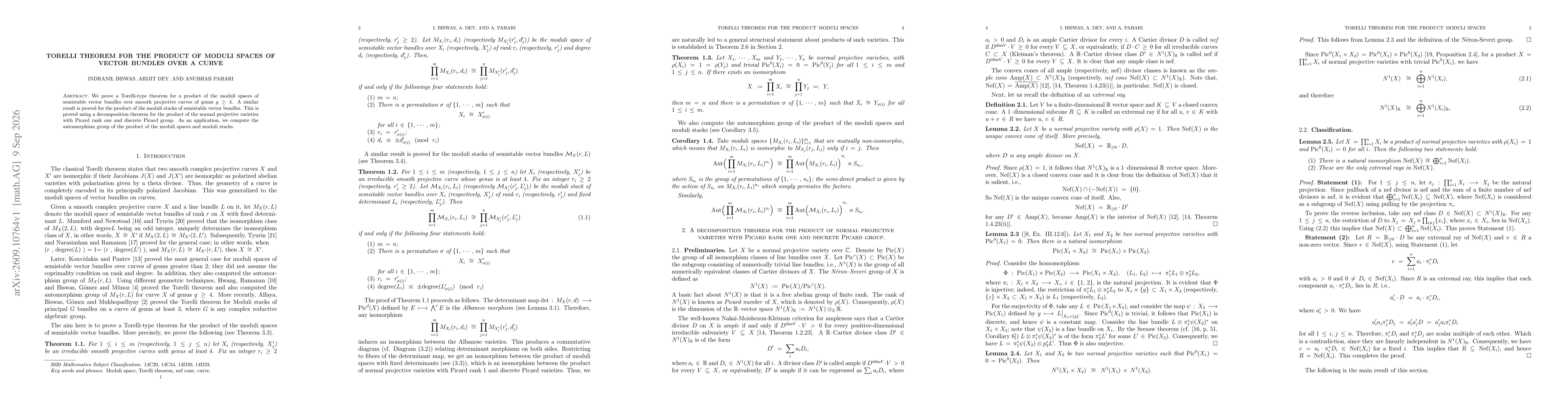 Thumbnail for Torelli theorem for the product of moduli spaces of vector bundles over a curve