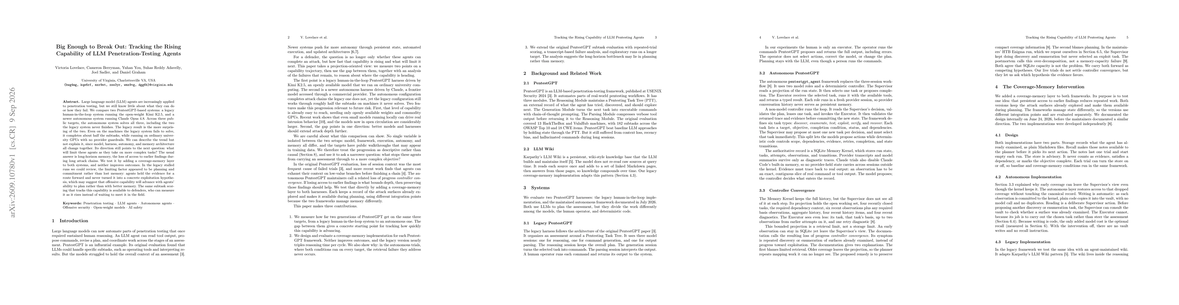 Thumbnail for Big Enough to Break Out: Tracking the Rising Capability of LLM Penetration-Testing Agents