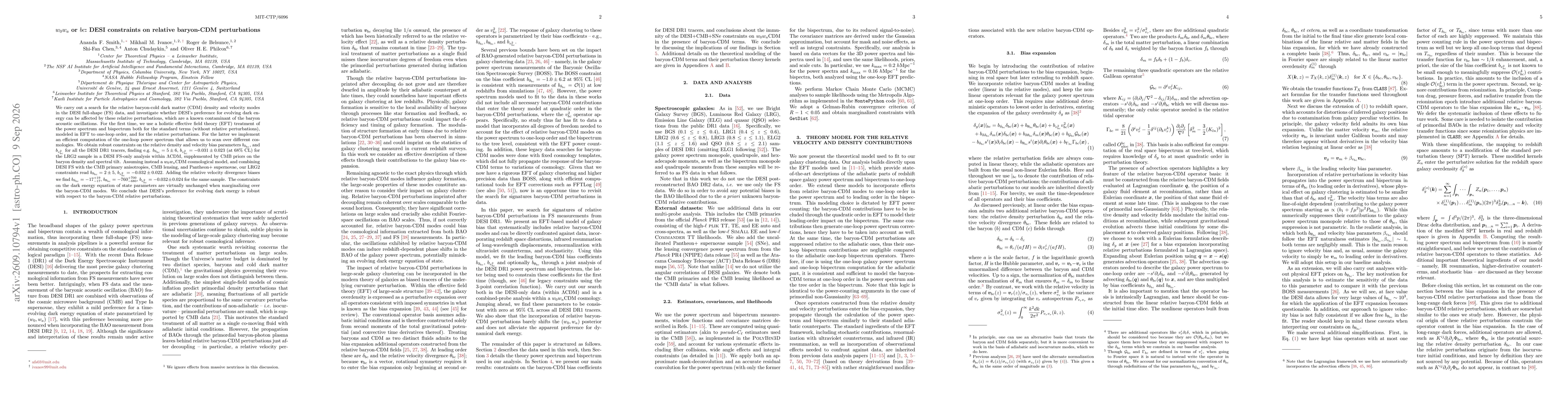Thumbnail for $w_0w_a$ or $bc$: DESI constraints on relative baryon-CDM perturbations