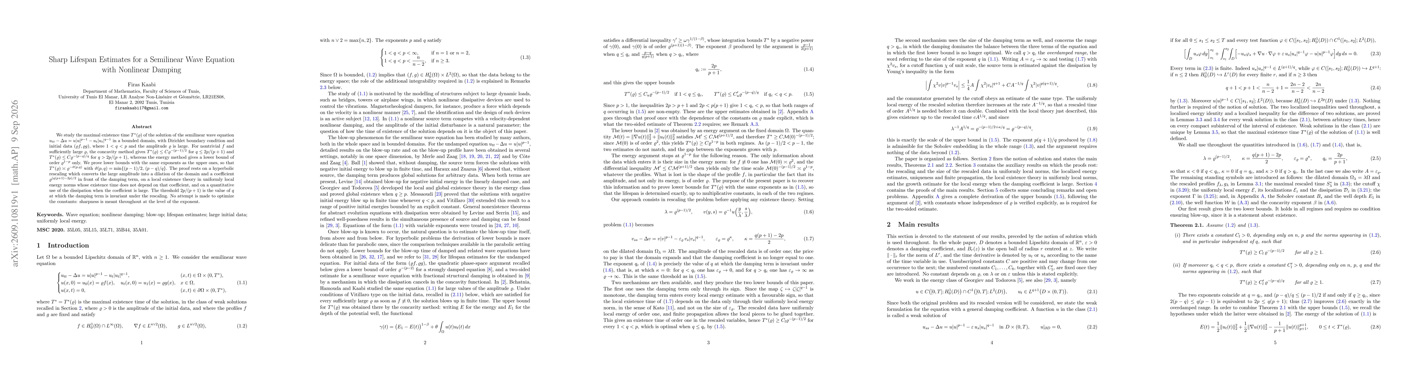 Thumbnail for Sharp Lifespan Estimates for a Semilinear Wave Equation with Nonlinear Damping