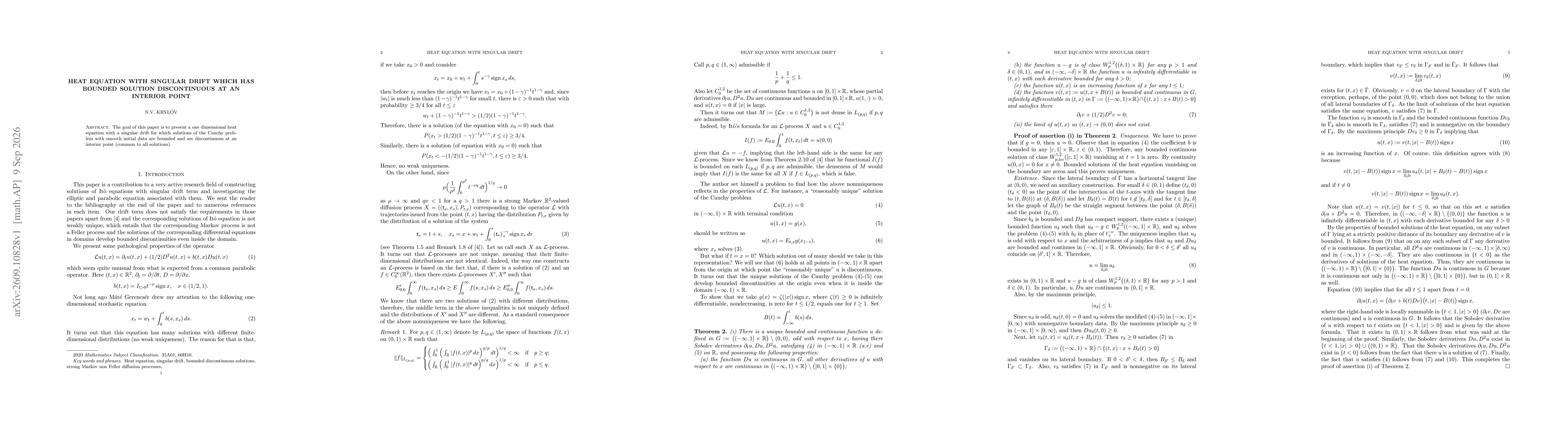 Thumbnail for Heat equation with singular drift which has bounded solution discontinuous at an interior point