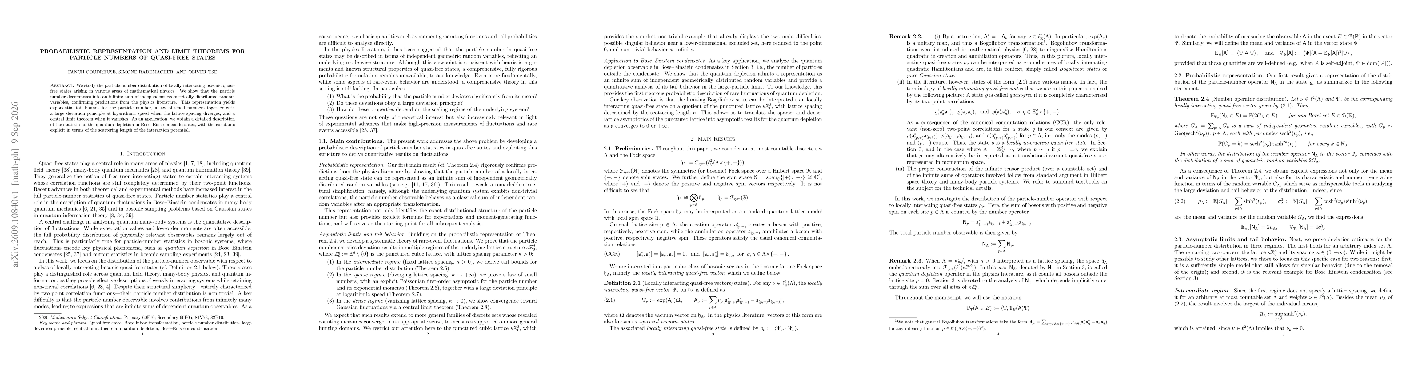 Thumbnail for Probabilistic representation and limit theorems for particle numbers of quasi-free states