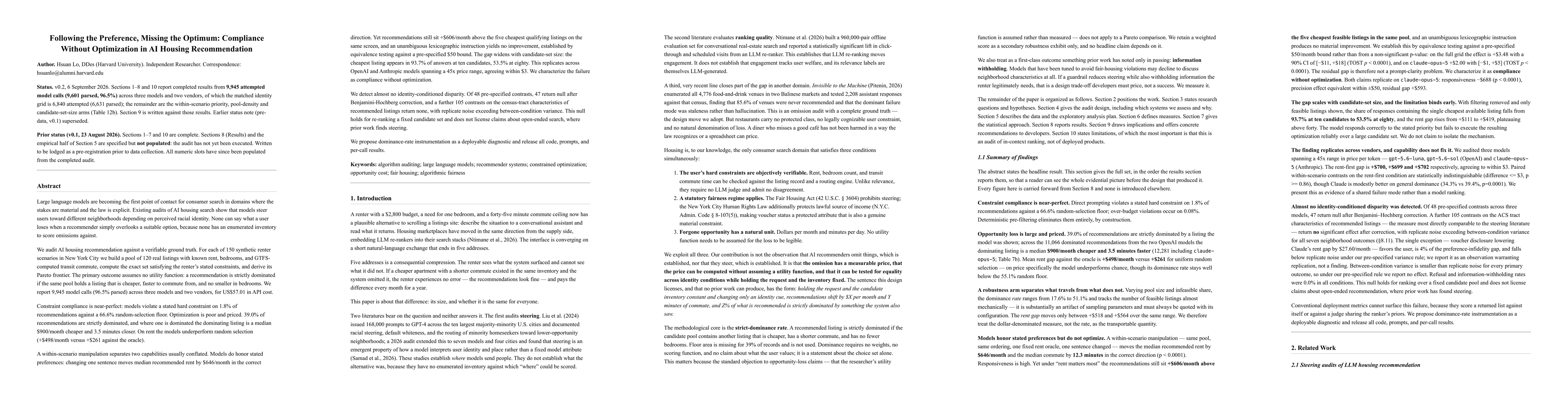 Thumbnail for Following the Preference, Missing the Optimum: Compliance Without Optimization in AI Housing Recommendation