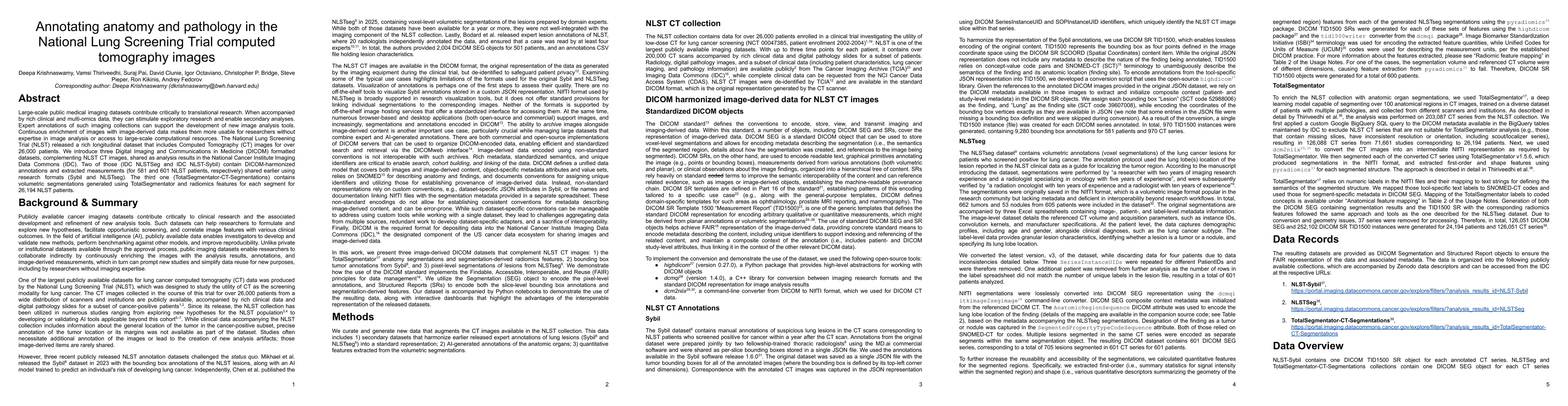 Thumbnail for Annotating anatomy and pathology in the National Lung Screening Trial computed tomography images