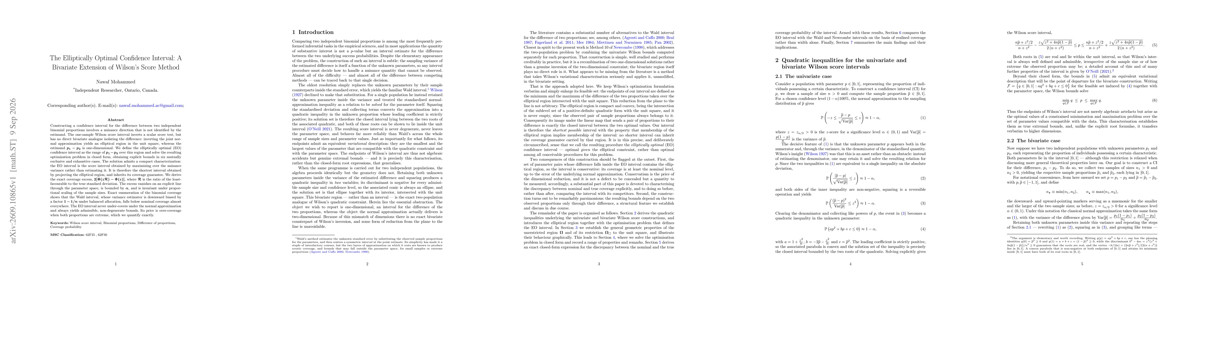Thumbnail for The Elliptically Optimal Confidence Interval: A Bivariate Extension of Wilson's Score Method