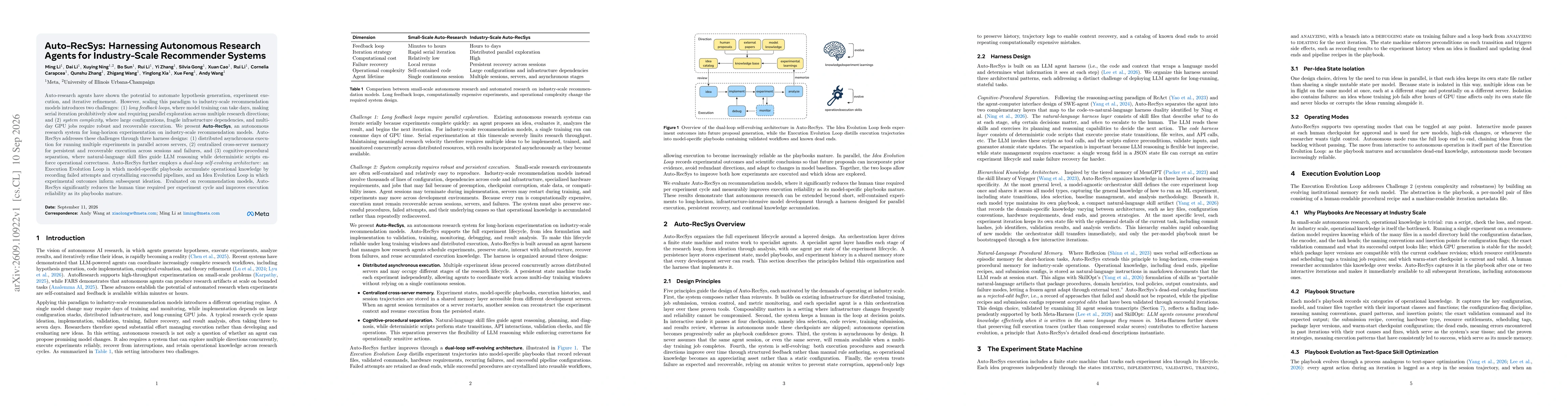 Thumbnail for Auto-RecSys: Harnessing Autonomous Research Agents for Industry-Scale Recommender System