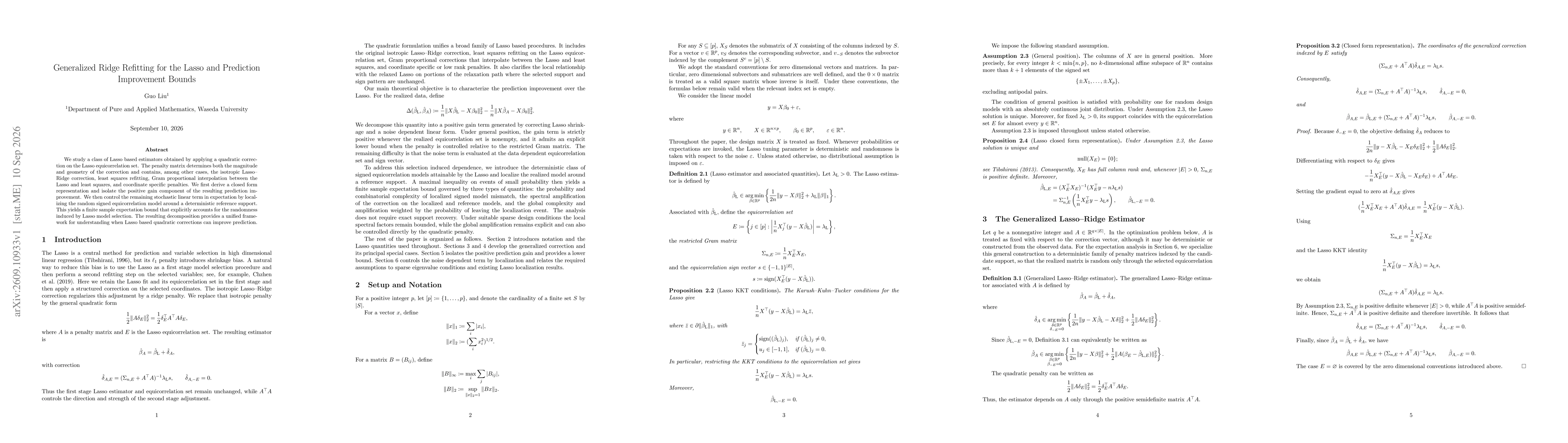 Thumbnail for Generalized Ridge Refitting for the Lasso and Prediction Improvement Bounds