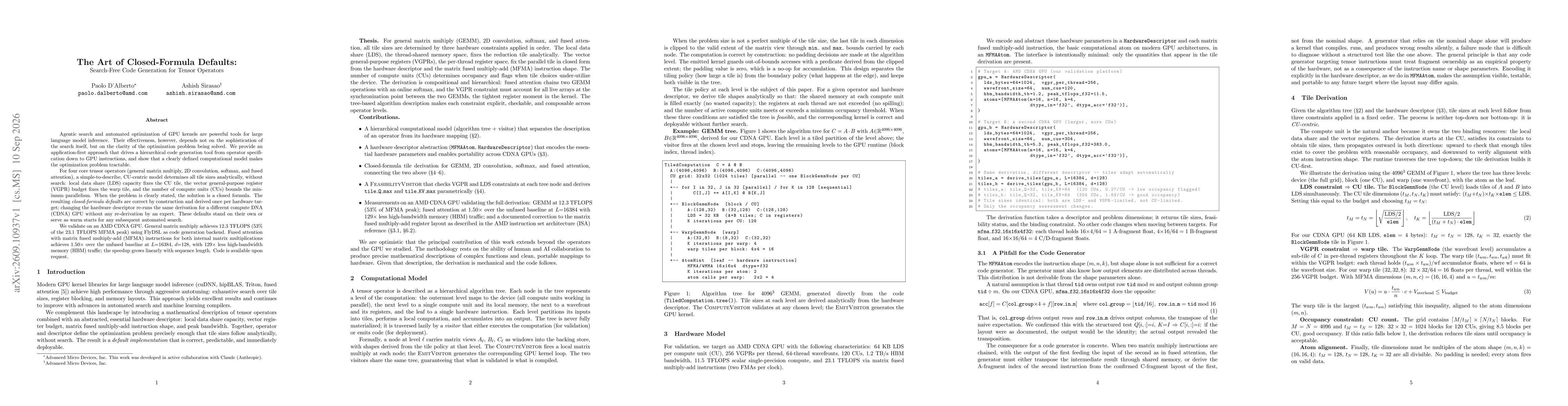 Thumbnail for The Art of Closed-Formula Defaults: Search-Free Code Generation for Tensor Operators