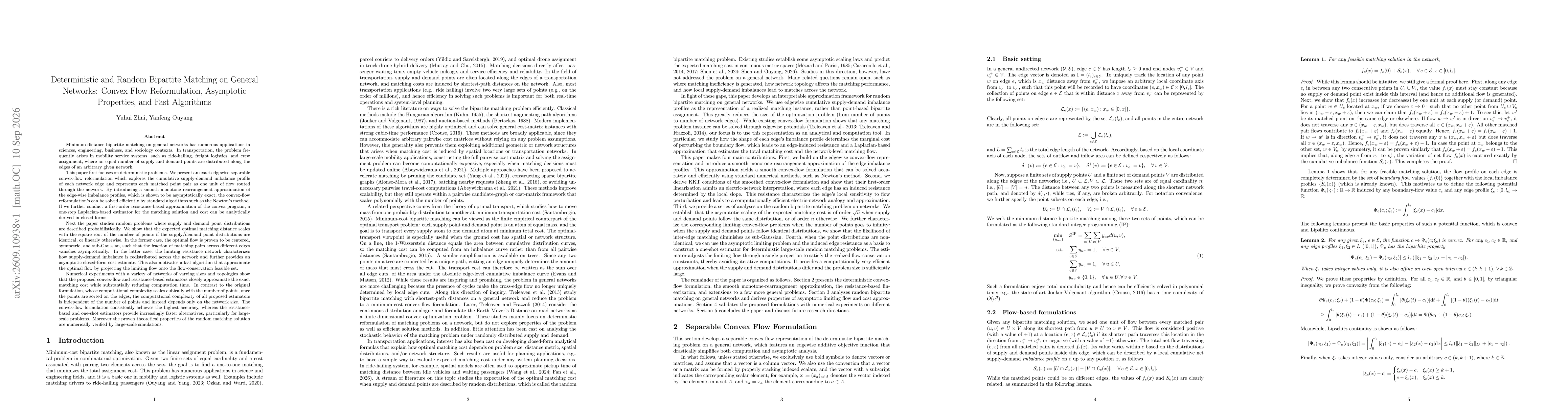 Thumbnail for Deterministic and Random Bipartite Matching on General Networks: Convex Flow Reformulation, Asymptotic Properties, and Fast Algorithms