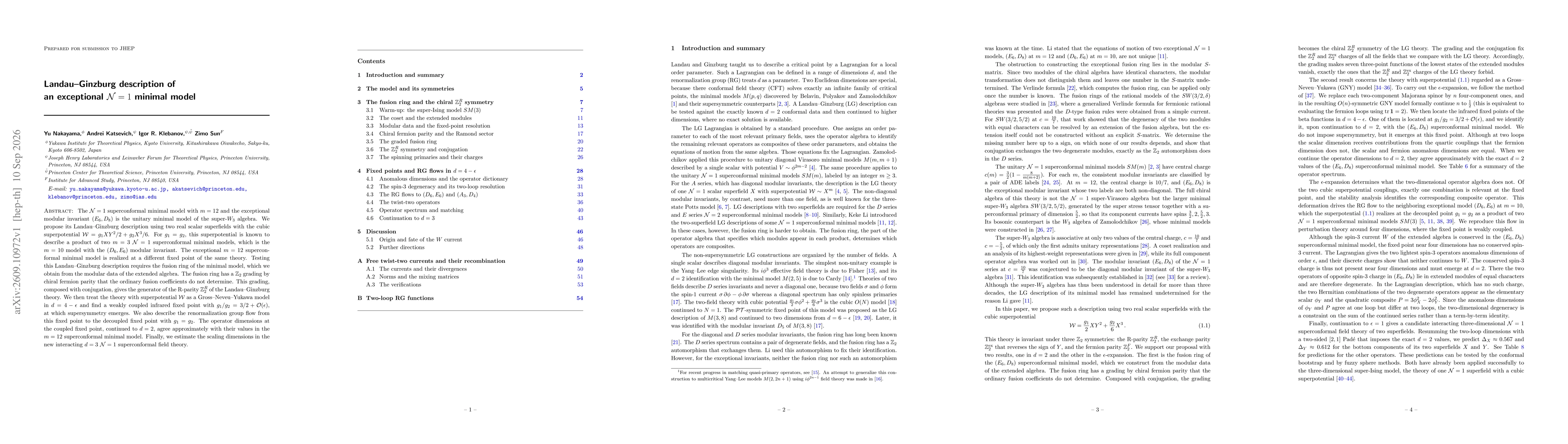 Thumbnail for Landau-Ginzburg description of an exceptional ${\mathcal N}=1$ minimal model