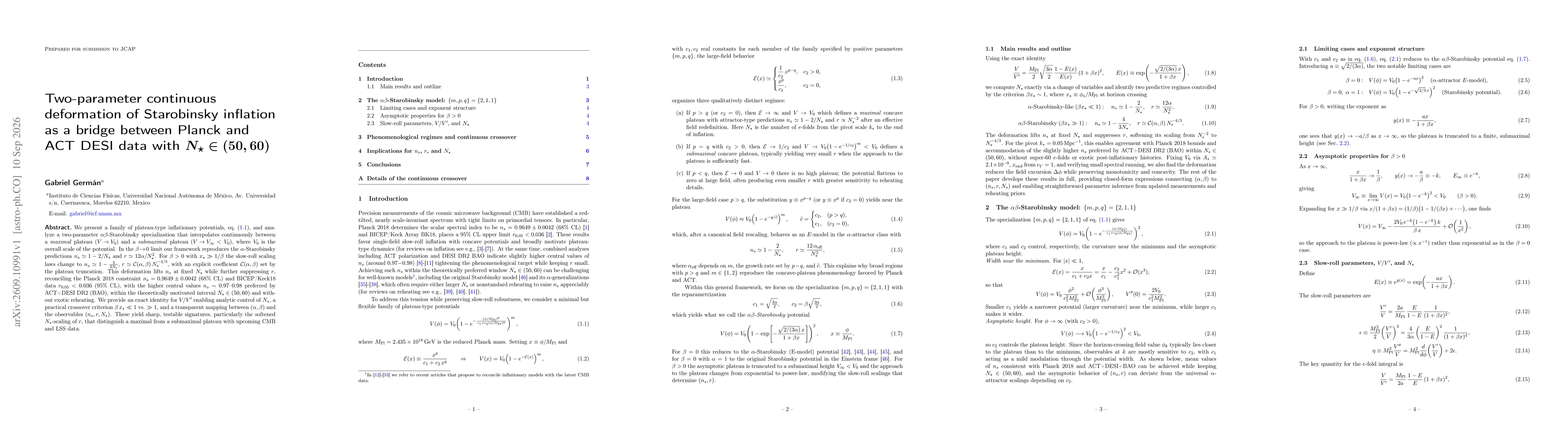 Thumbnail for Two-parameter continuous deformation of Starobinsky inflation as a bridge between Planck and ACT DESI data with $N_\star\in(50,60)$