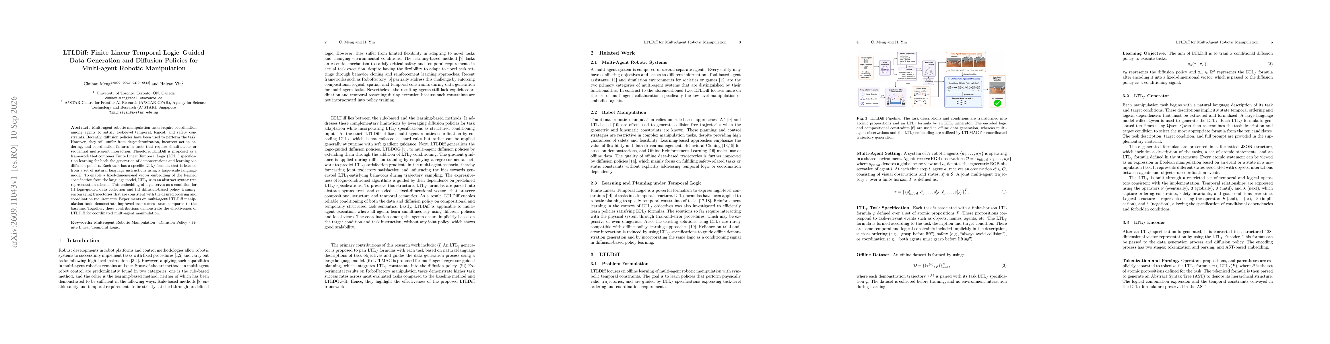 Thumbnail for LTLDiff: Finite Linear Temporal Logic-Guided Data Generation and Diffusion Policies for Multi-agent Robotic Manipulation