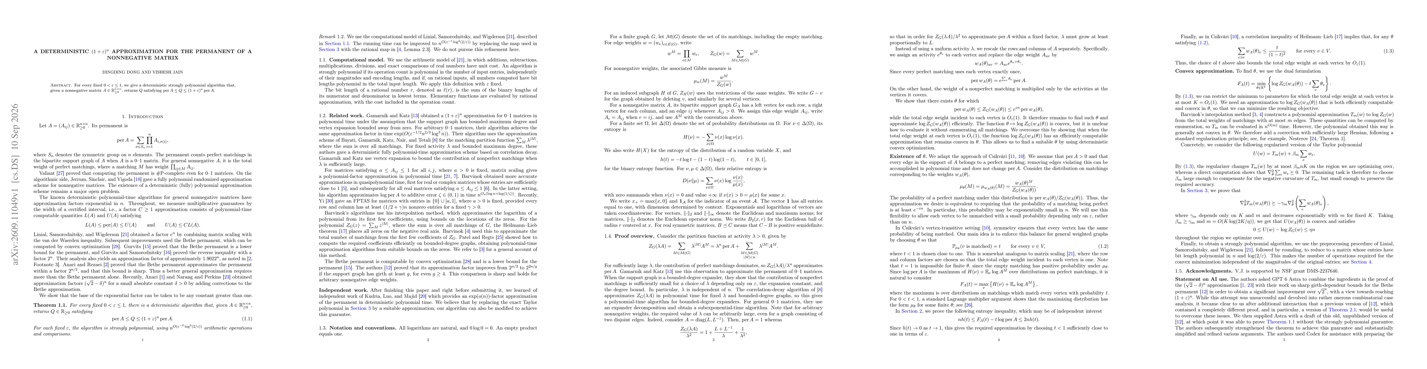 Thumbnail for A deterministic $(1+\varepsilon)^n$ approximation for the permanent of a nonnegative matrix