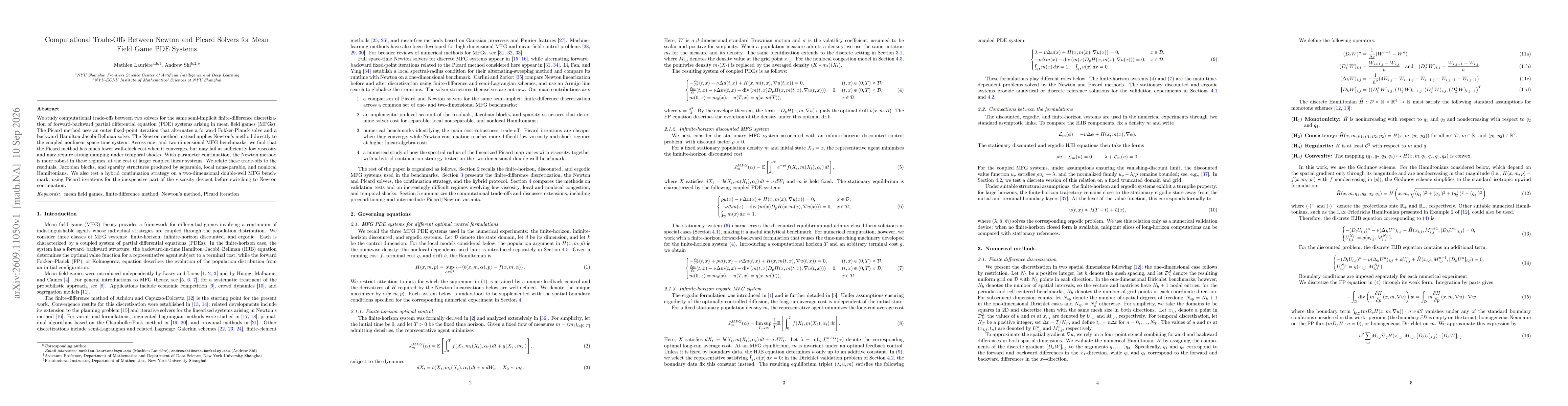 Thumbnail for Computational Trade-Offs Between Newton and Picard Solvers for Mean Field Game PDE Systems
