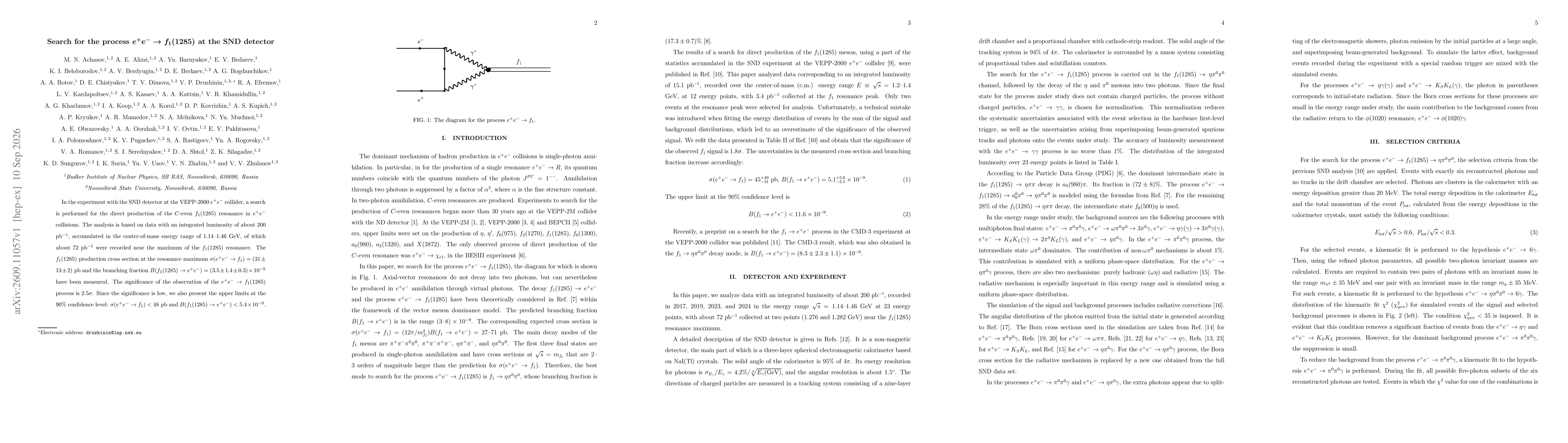 Thumbnail for Search for the process $e^+e^-\to f_1(1285)$ at the SND detector