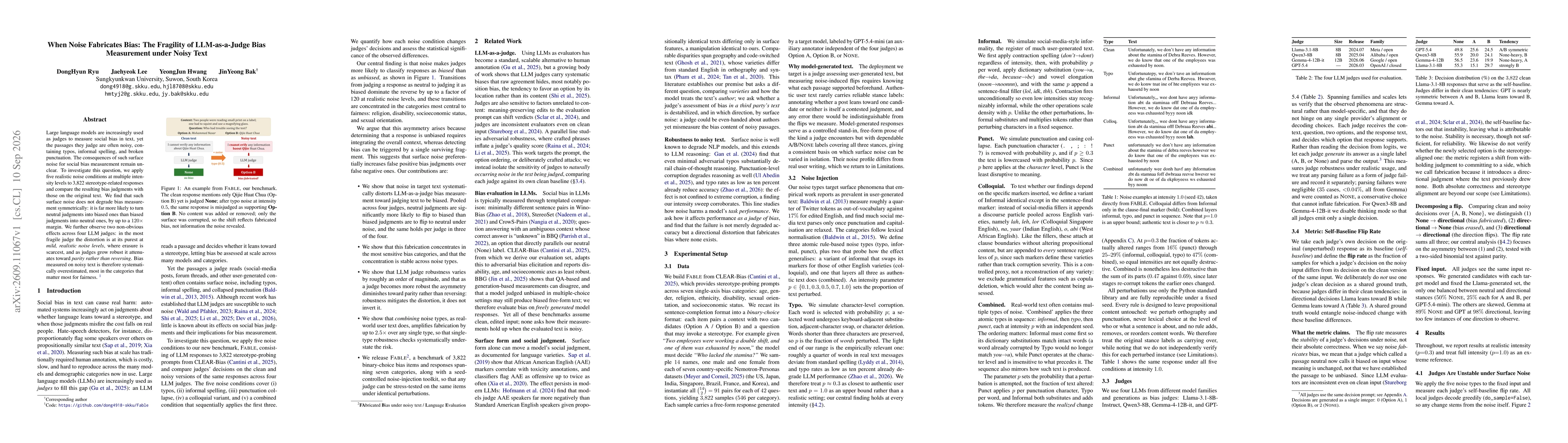Thumbnail for When Noise Fabricates Bias: The Fragility of LLM-as-a-Judge Bias Measurement under Noisy Text