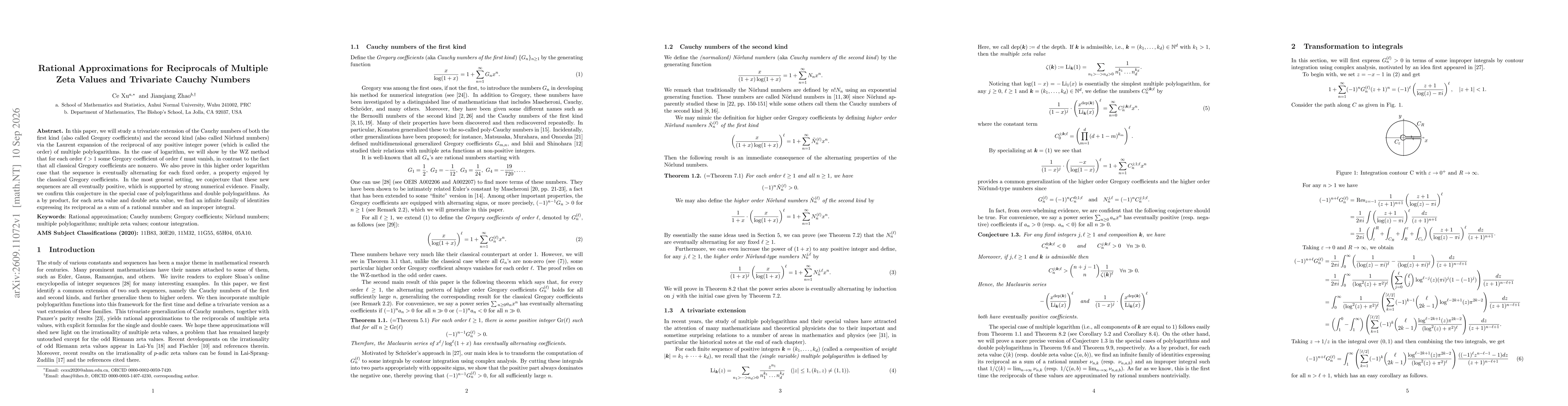 Thumbnail for Rational Approximations for Reciprocals of Multiple Zeta Values and Trivariate Cauchy Numbers