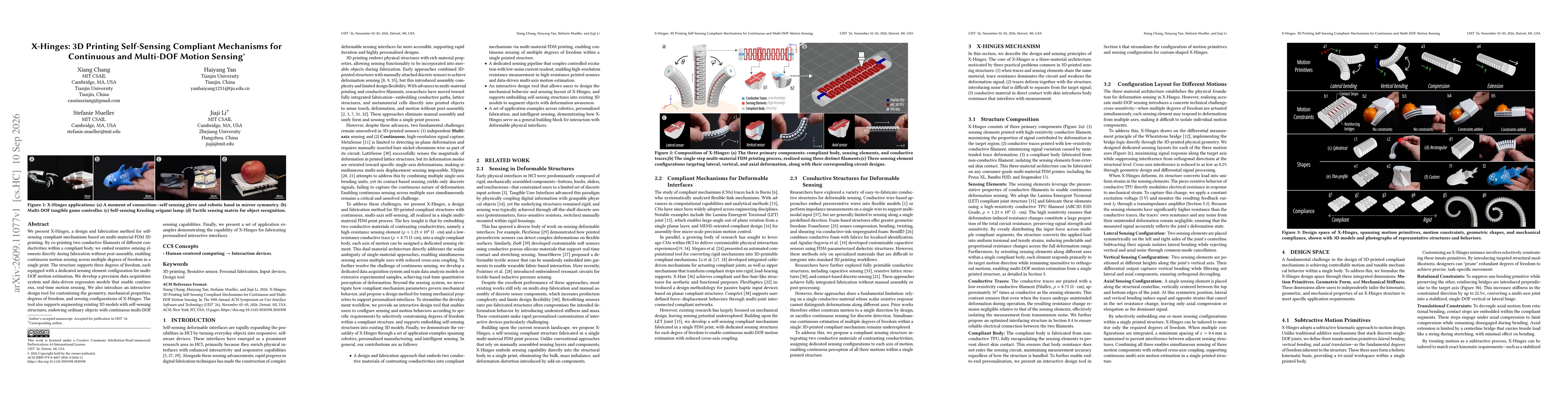 Thumbnail for X-Hinges: 3D Printing Self-Sensing Compliant Mechanisms for Continuous and Multi-DOF Motion Sensing