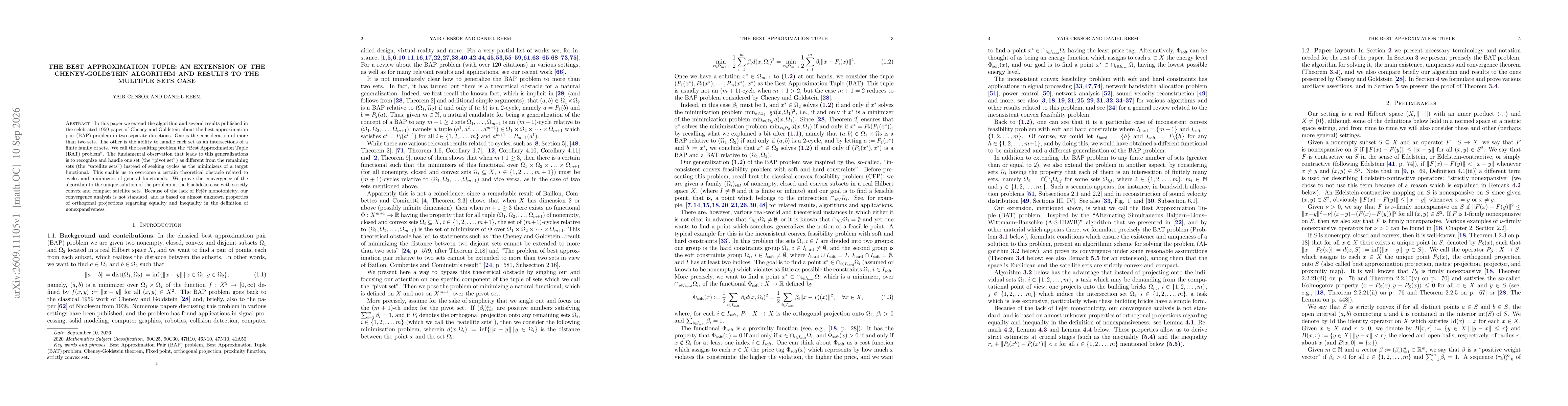 Thumbnail for The best approximation tuple: an extension of the Cheney-Goldstein algorithm and results to the multiple sets case