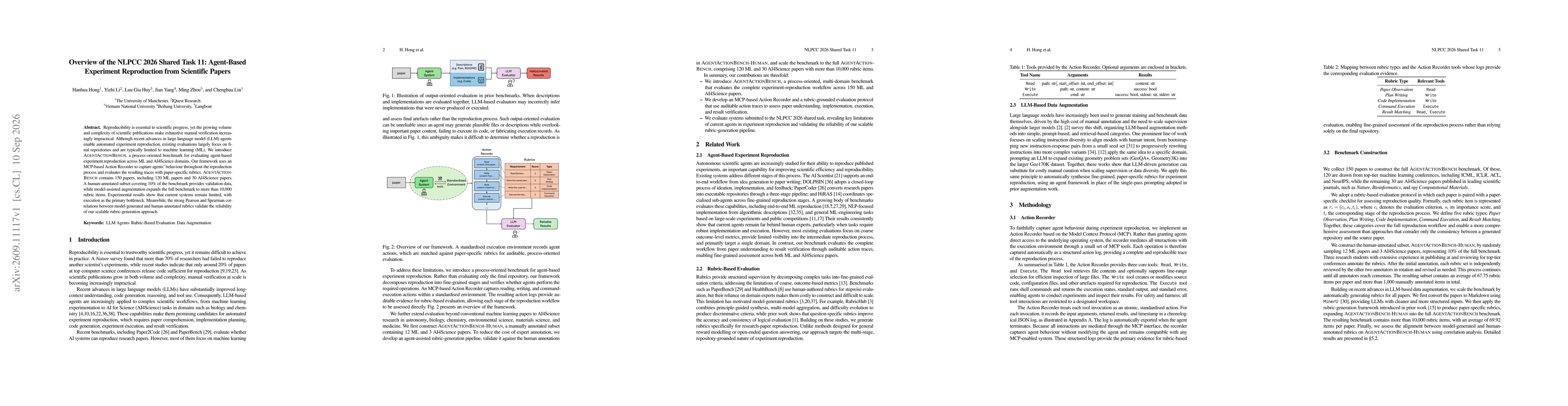 Thumbnail for Overview of the NLPCC 2026 Shared Task 11: Agent-Based Experiment Reproduction from Scientific Papers