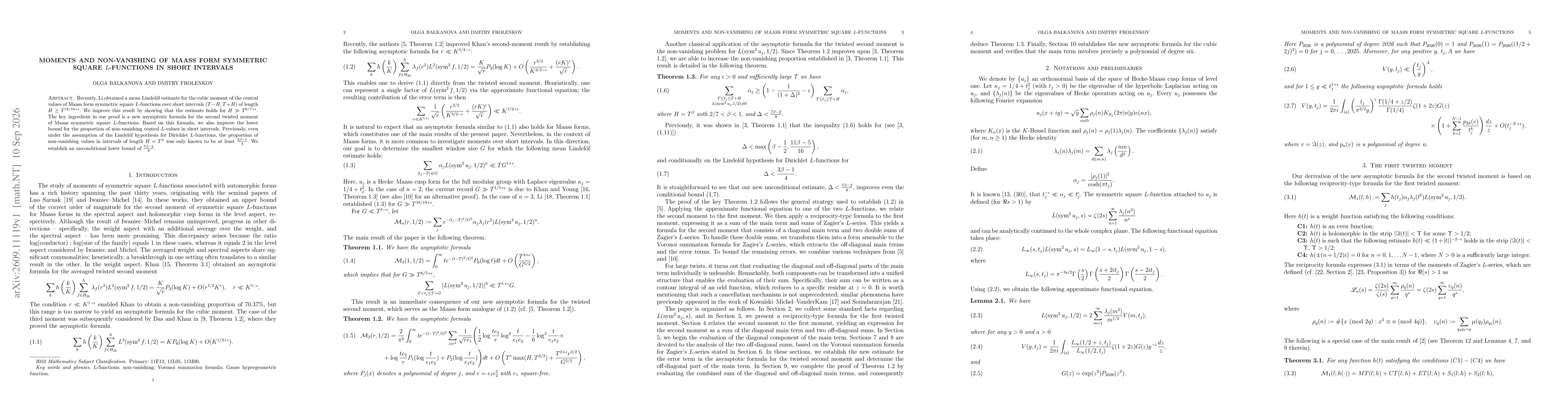 Thumbnail for Moments and Non-Vanishing of Maass Form Symmetric Square L-Functions in Short Intervals