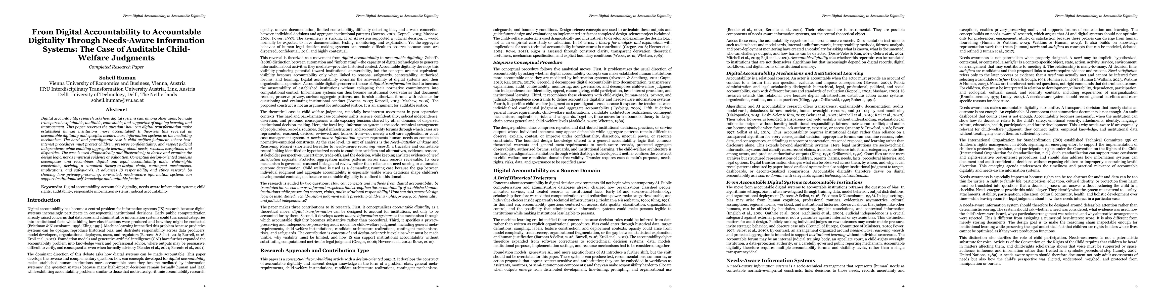 Thumbnail for From Digital Accountability to Accountable Digitality Through Needs-Aware Information Systems: The Case of Auditable Child-Welfare Judgments