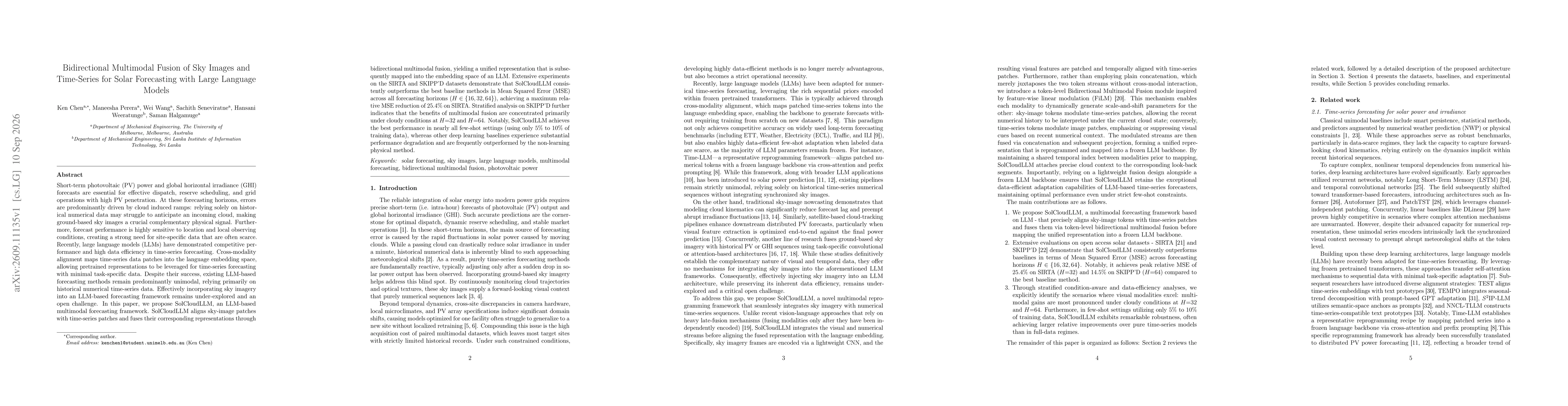 Thumbnail for Bidirectional Multimodal Fusion of Sky Images and Time-Series for Solar Forecasting with Large Language Models