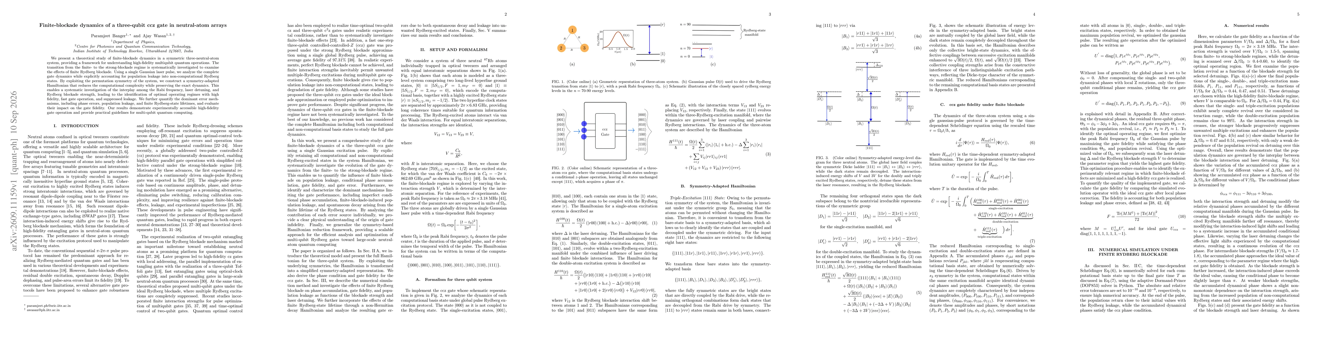 Thumbnail for Finite-blockade dynamics of a three-qubit ccz gate in neutral-atom arrays