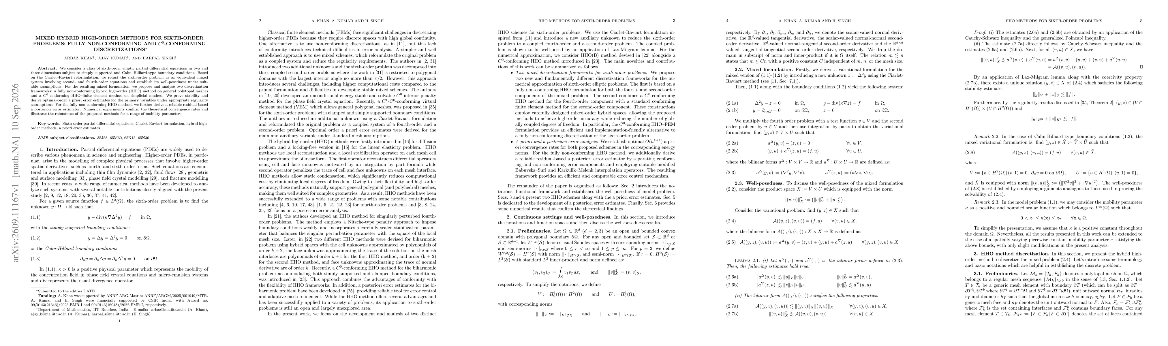Thumbnail for Mixed Hybrid High-Order Methods for Sixth-Order Problems: Fully Non-conforming and $C^0$-Conforming Discretizations