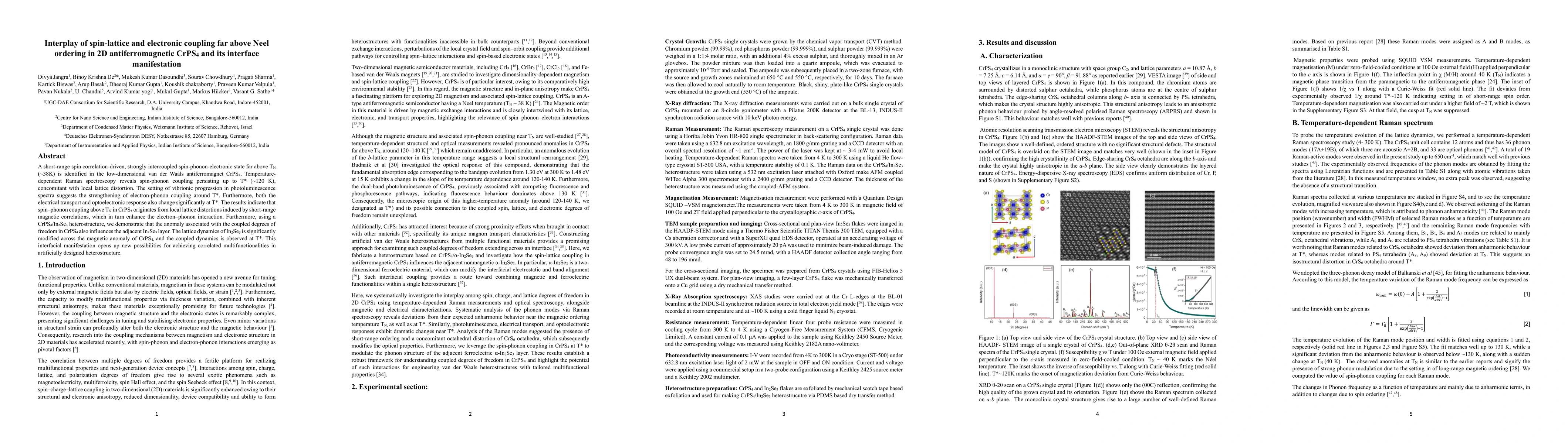 Thumbnail for Interplay of spin-lattice and electronic coupling far above Neel ordering in 2D antiferromagnetic CrPS4 and its interface manifestation